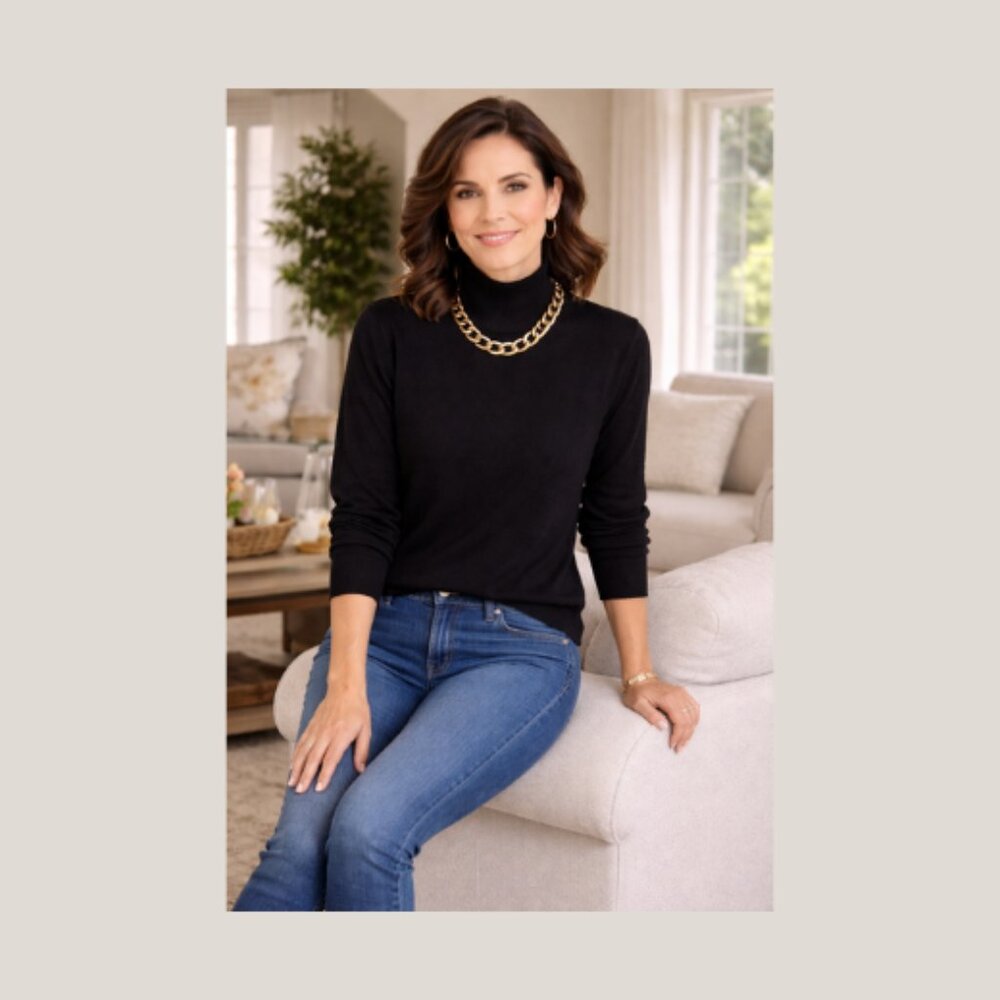 Toscano Made in Italy Black Mock Neck Sweater,Large